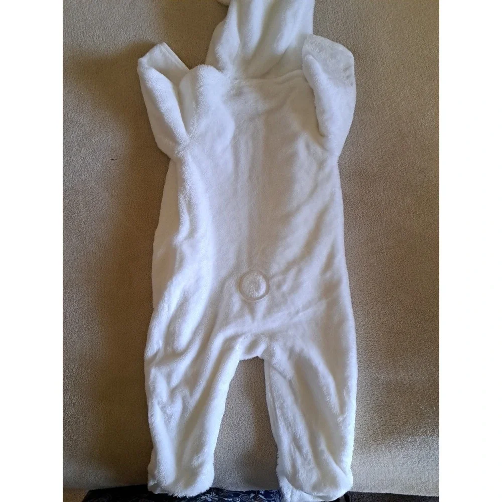 Gap Baby White Fleece Full Front Zipper Hooded Jumpsuit Romper Lined 6-12 M NWT